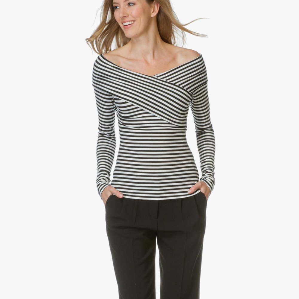 THEORY Kellay Striped Off Shoulder Top Long Sleeve